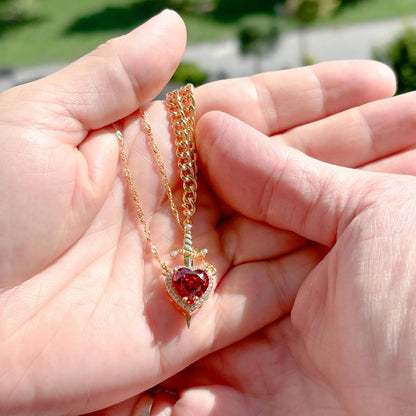 Heart & Sword Couple Necklace Set Valentine Gift