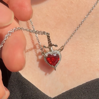 Heart & Sword Couple Necklace Set Valentine Gift